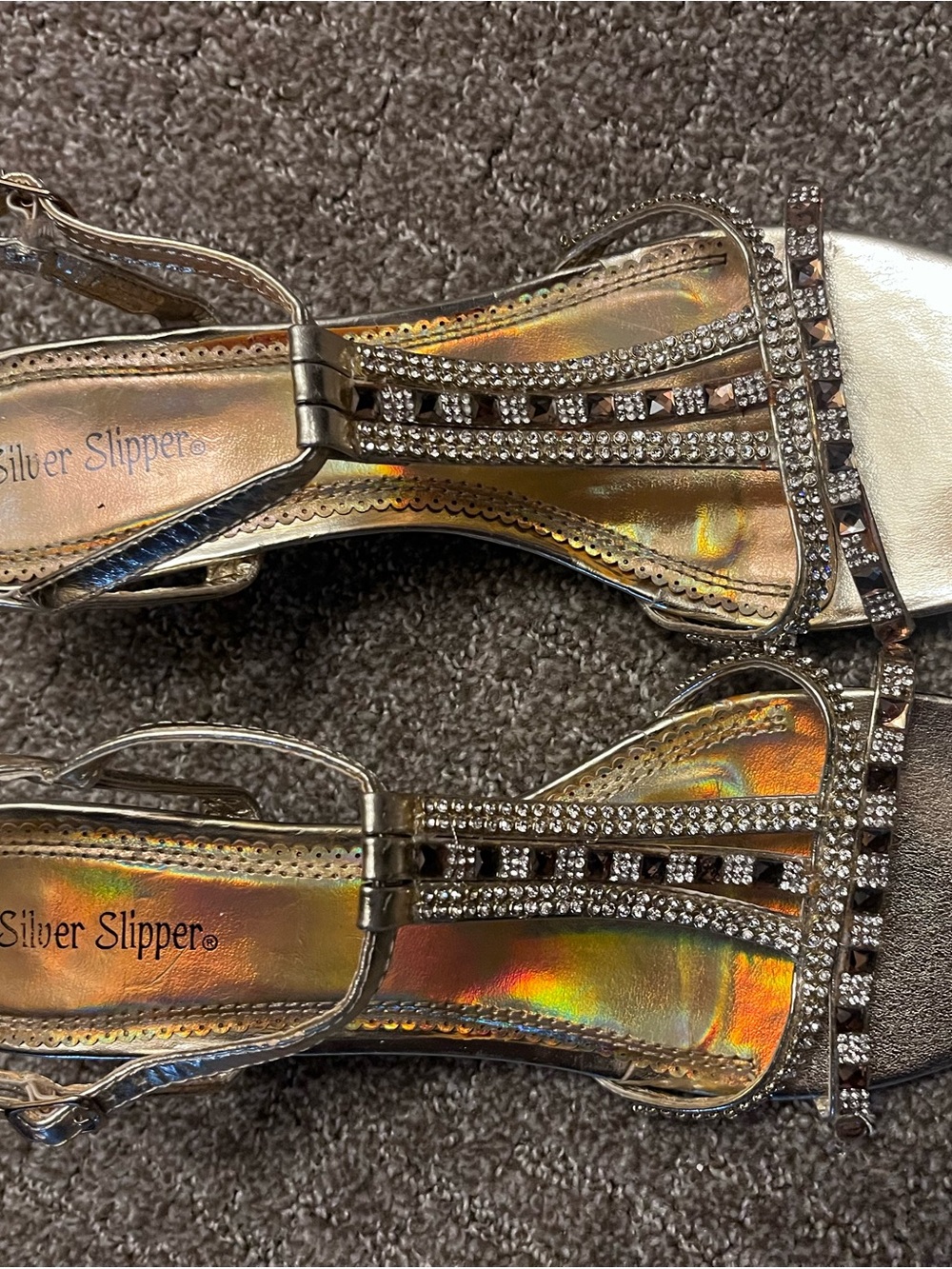 Silver Slipper Kitty Heal Embellished with Rhinestones